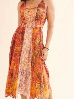 Bohemian Orange Lace Dress with gorgeous panel icing in the front new